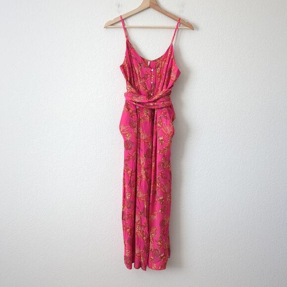 NWOT Free People Women's Jumpsuit Hot Tropics Pink 6 Wide Leg Tropical Vacation - Picture 8 of 12